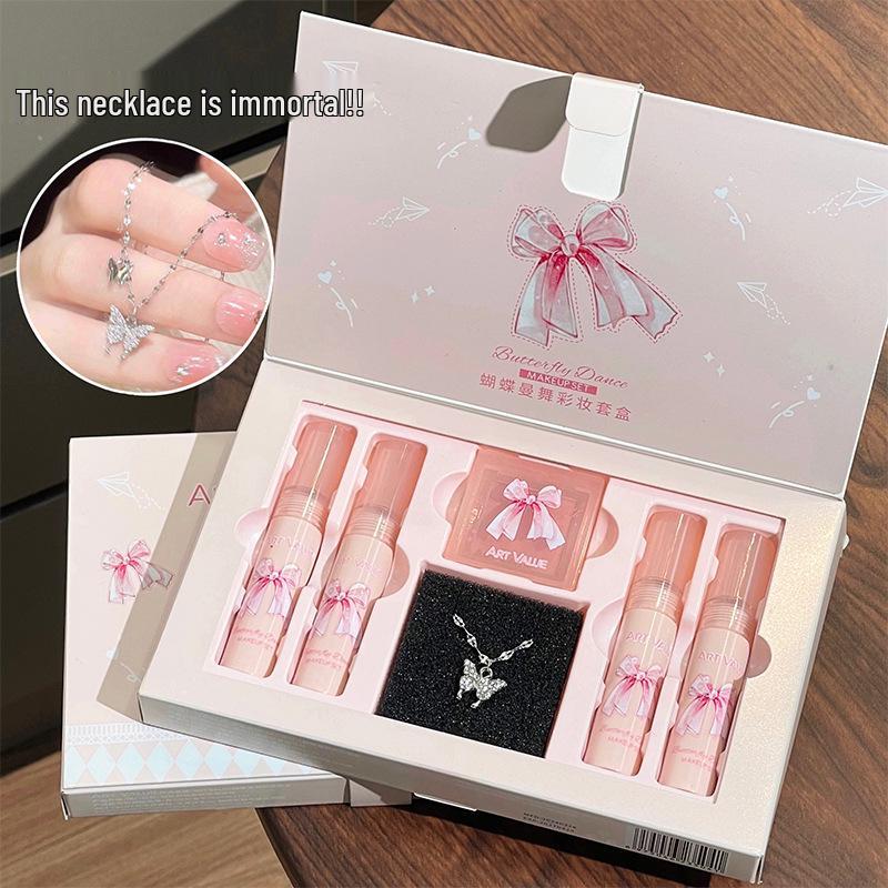 Butterfly Dance Color Box: Blush Necklace & Matte Lip Gloss Four-Piece Set