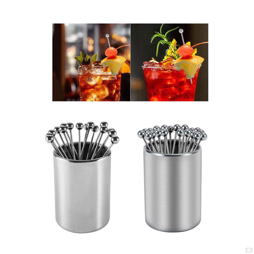 Cocktail Toothpicks with Holder Stainless Steel for Wedding Kitchen Sandwich