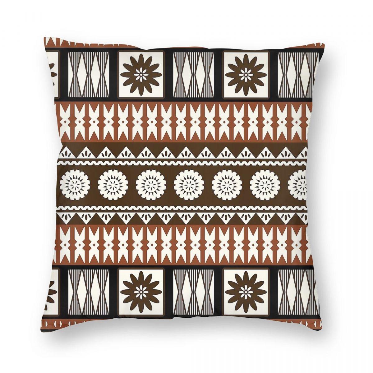 Fijian Masi Tapa Cloth Square Pillowcase Polyester Linen Velvet Pattern Zip Decorative Pillow Case Home Cushion Case 45X45 Peach skin 18*18(CM)-1Pcs