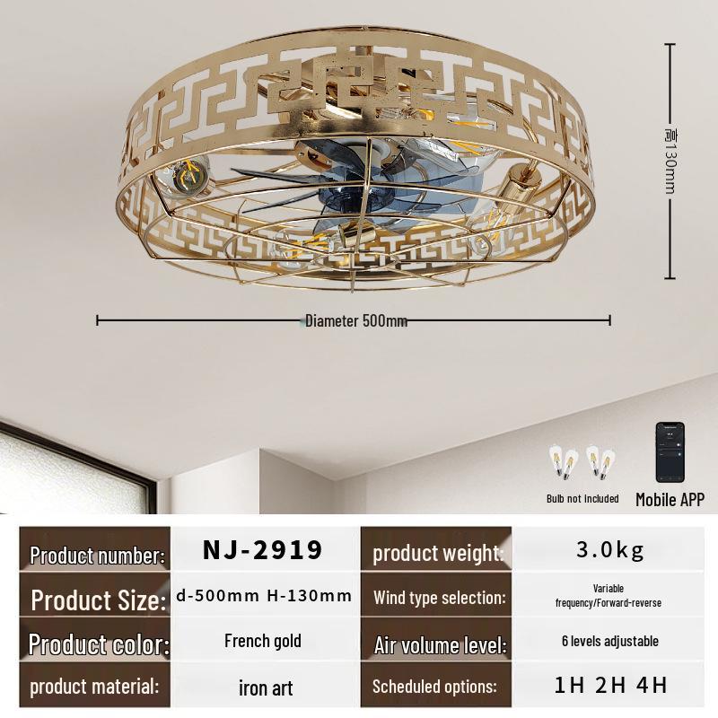 Retro Industrial Style Remote Control Ceiling Fan with Invisible Light and Wrought Iron Finish