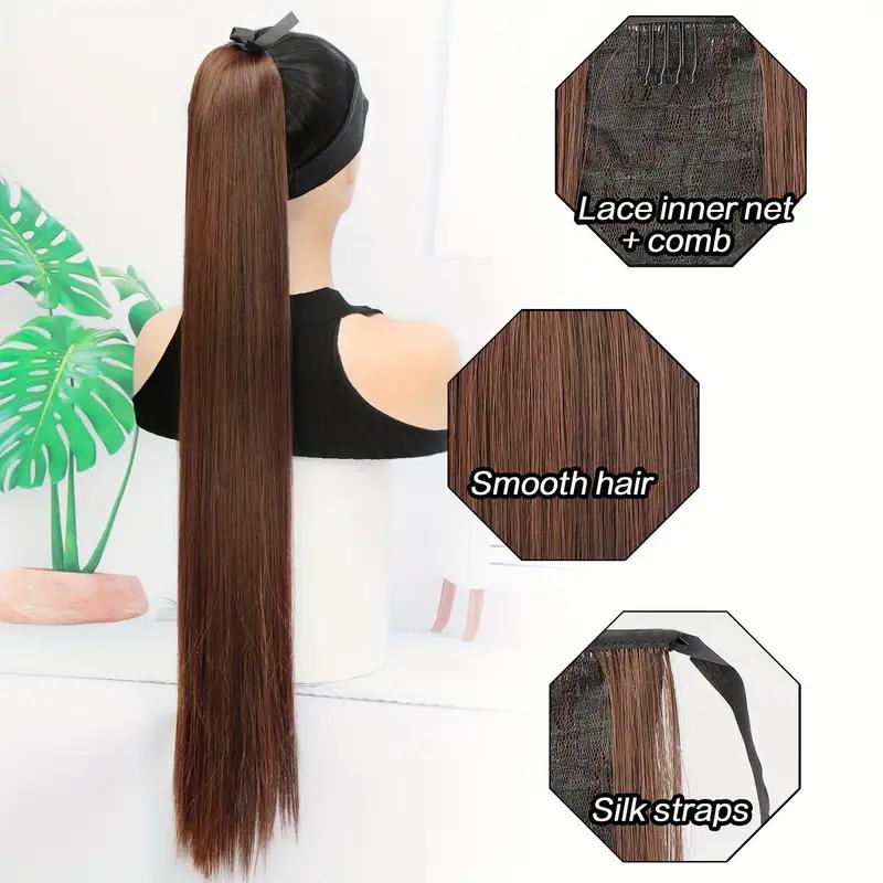 Extensions de cheveux synthétiques longues et raides en fibre résistante à la chaleur pour queue de cheval, accessoires capillaires quotidiens pour femmes