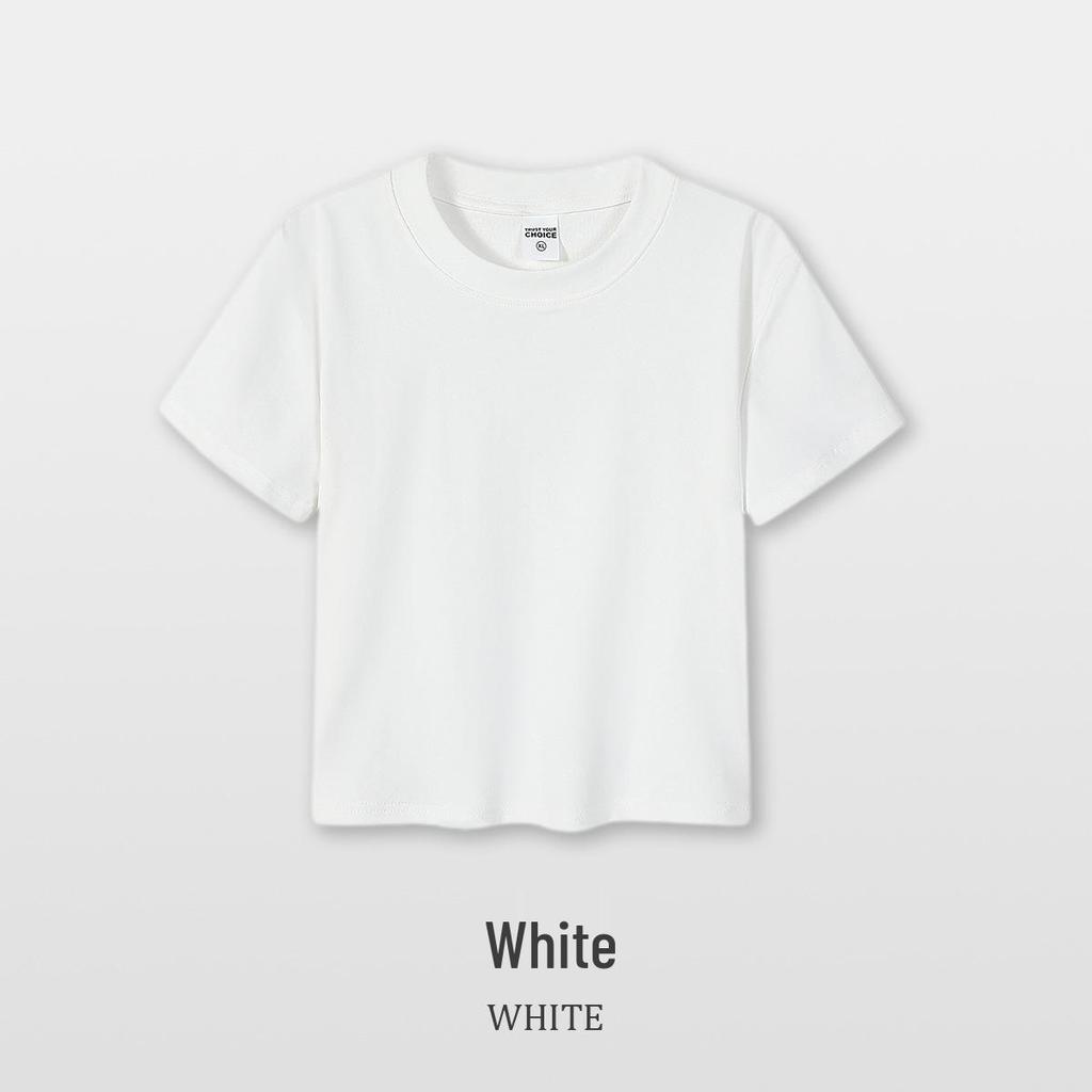 Women's 230G Elastic Spandex Short Sleeve Round Neck Cropped T-shirt - Plain Color for Summer