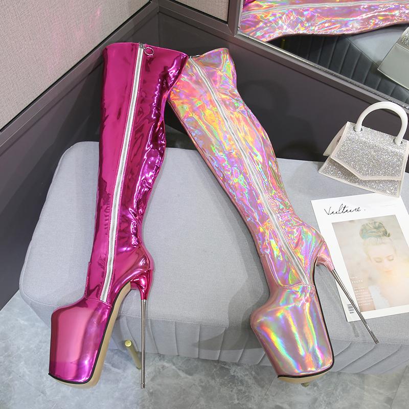 Fashion FHC 20CM Metal Heel,Women Thigh High Boots,Fetish Stage Pole Dance Shoes,Shiny Leather,Long Botas,Big Size 35-50,Custom Colors