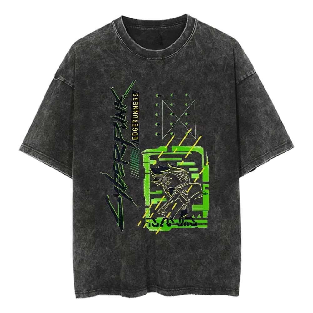 Game Cyber Punk LUCY T Shirt Cotton Washed Vintage Oversized T-shirt Y2k Harajuku Street Casual Loose Short Sleeve Tees