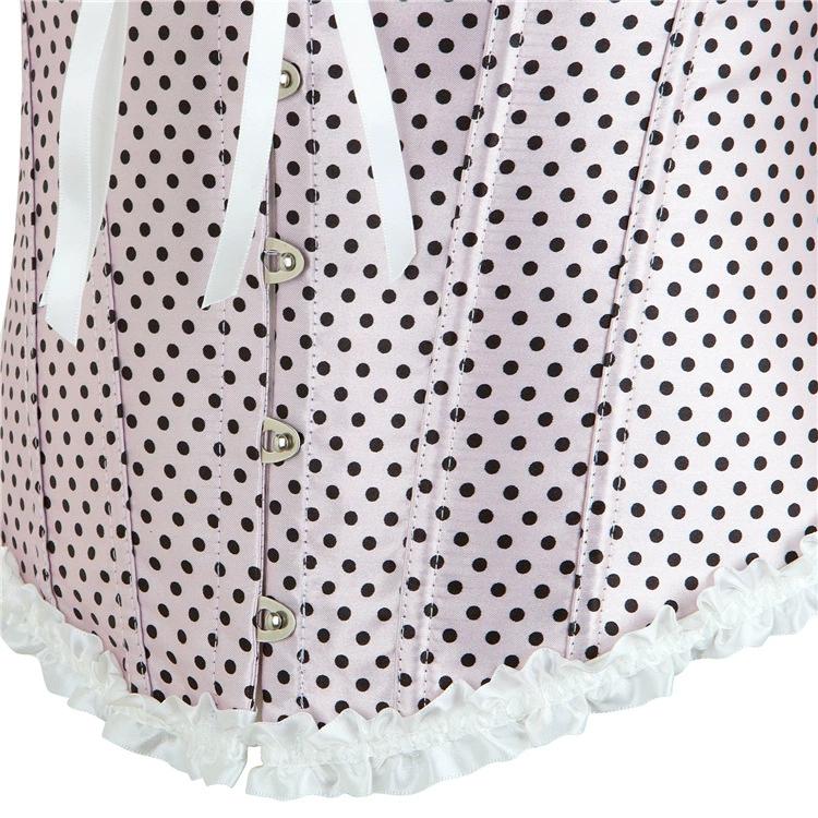Corset feminino plissado de bolinhas rosa claro, corset longo europeu e americano