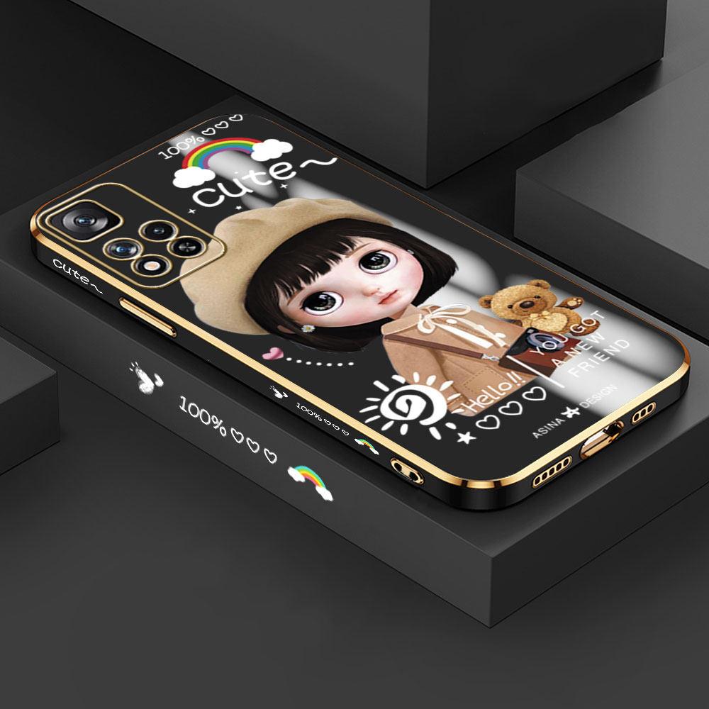 For Redmi Note 13 Pro 12 Pro 12S 11 Pro 11S 10S OPPO A38 A77s A96 Realme C33 C65 OnePlus Cute Girl Pattern Soft Plated TPU Shockproof Phone Case
