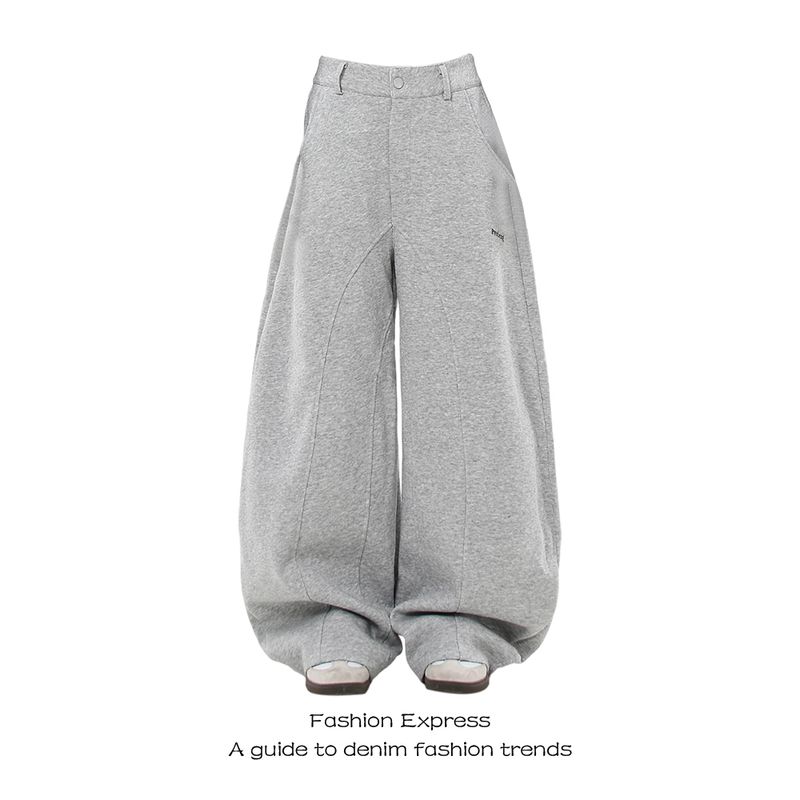 

American Retro Niche Style Deconstruct Gray Matchet Pants Sweatpants Women s Autumn and Winter Stylish Loose Wide Leg Mop Pants Grey S