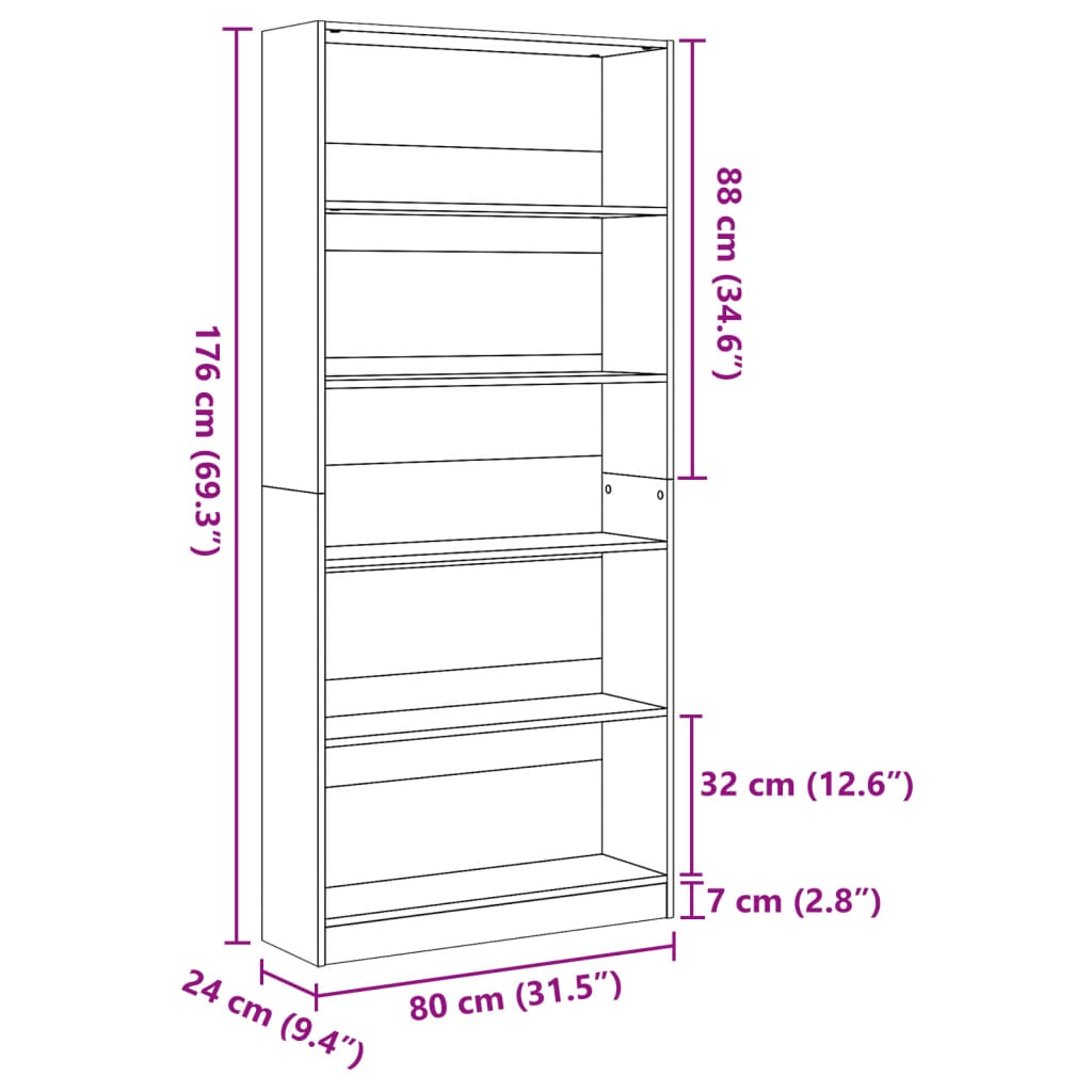 Artisan Oak Bookshelf 80 x 24 x 176 cm Engineered Wood