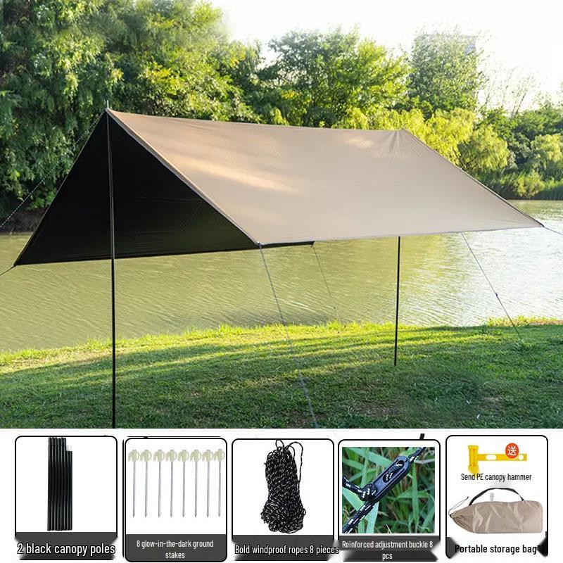 Улучшенный восьмиугольный брезентовый шатер из черного винила: Портативный водонепроницаемый солнцезащитный тент для кемпинга, пикника и беседки.