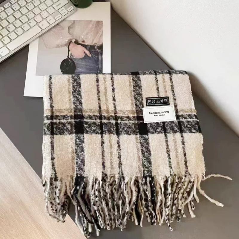 Autumn and Winter Scarves Women's Winter High-end Scarves Thickened and Warm Tonglu Imitation Cashmere Plaid Scarves