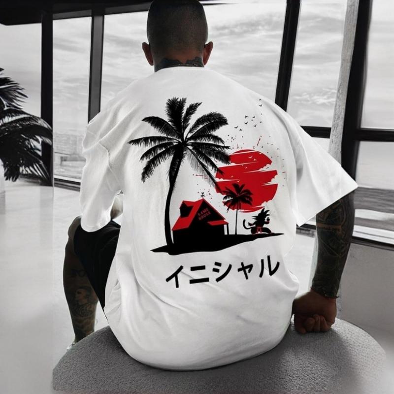 

Мужская футболка в стиле ретро с 3d принтом кокосовой пальмы, футболка с короткими рукавами, повседневная повседневная мужская одежда, свободная футболка большого размера для мужчин, новый топ 2024 г. L