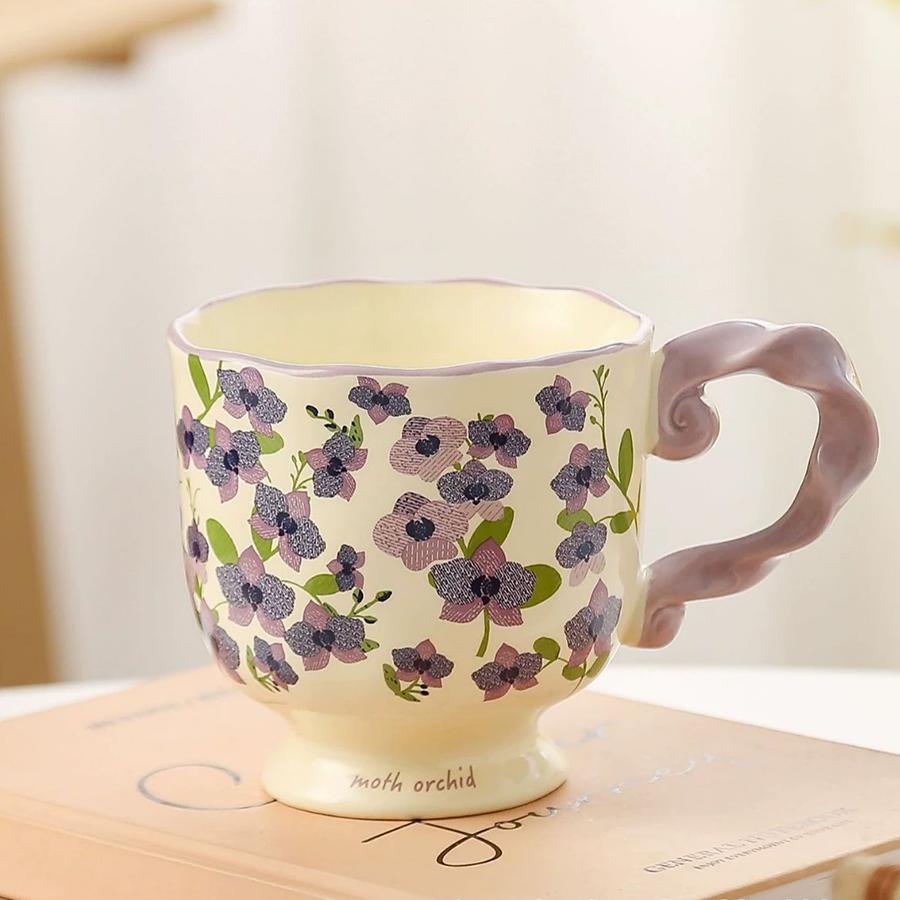 High Value Pastoral Flower Mug Tall Water Cup Girls Office Coffee Cup Personalized Internet Celebrity Ceramic Cup
