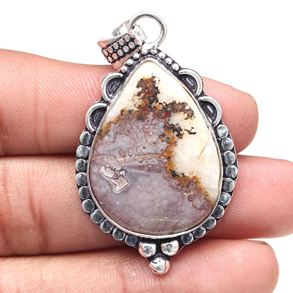 Pendant Septarian Jasper Gemstone Valentine'Day Gifted Silver Jewelry 2.25"