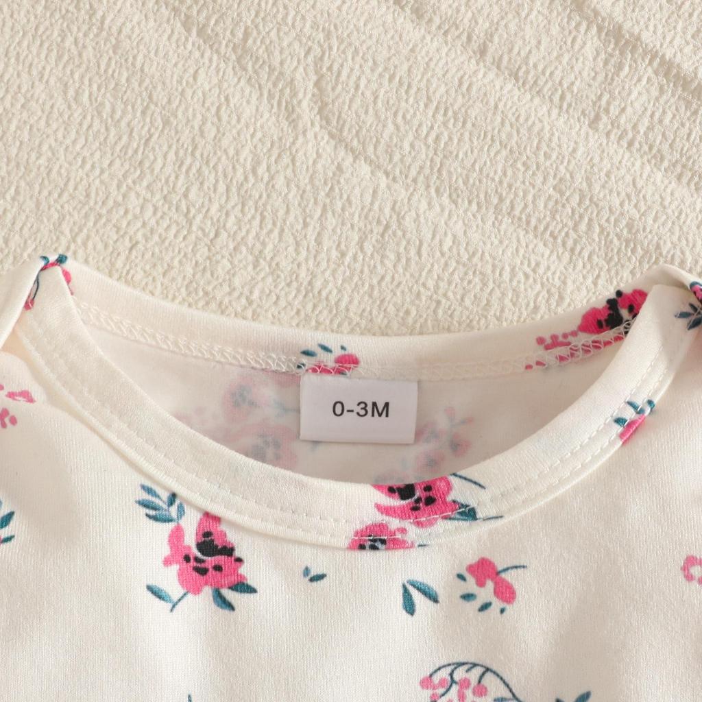 Girls' Floral Long Sleeve Romper & Cat Corduroy Overall Dress Set - Autumn/Winter
