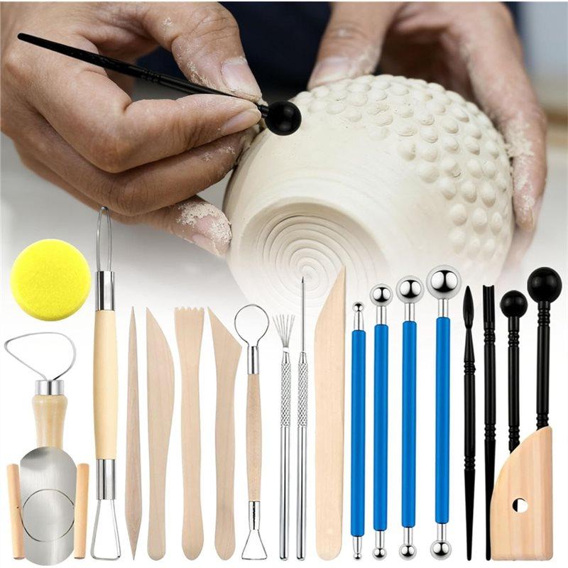 A74E-Professional For Home Use Basic Clay Pottery Carving Tools:22Pcs Sculpting Set For Adults Beginners And Hobbyists