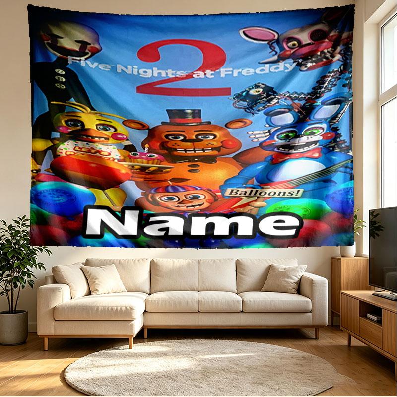 Custom Name Personalized Five Nights at Freddy's Print Tapestry, Wall Art Decor, Bedroom, Dorm, Apartment, LivingRoom, Party Backdrop, Gift for Birthd