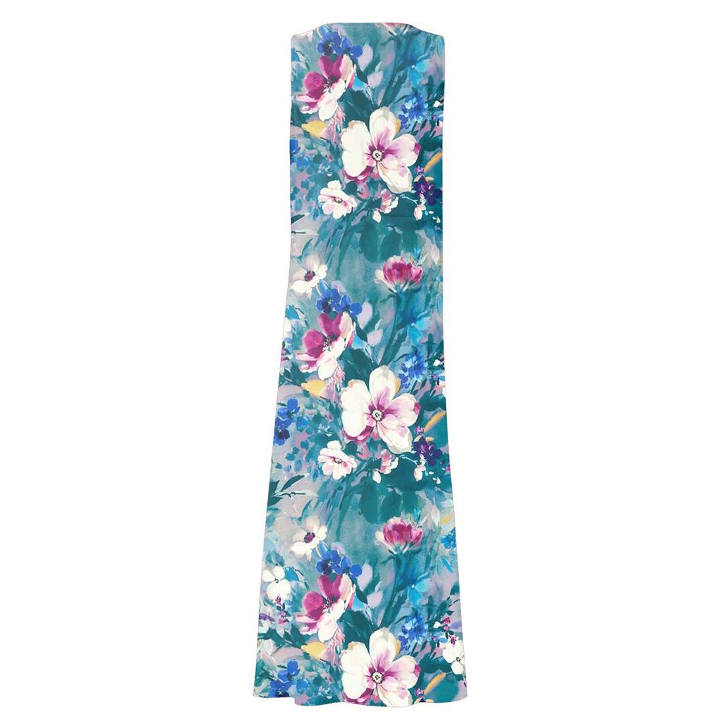 Fashion Summer Casual Comfortable Flower Print Sleeveless Cotton With Pocket Beach Dress For Women
