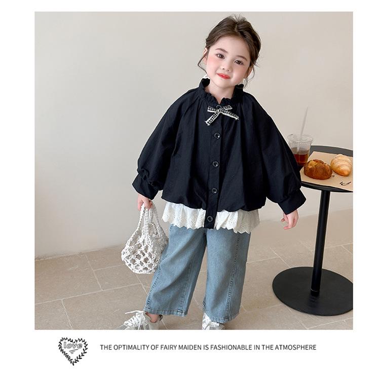 Girls' Korean Style Jacket with Bow - 2025 Spring/Autumn Lightweight Fashion Top