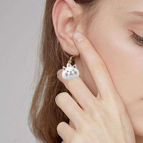 1 Pair Women Earrings Lightweight Flocking Cat Design Drop Earrings Three-dimensional Hook Earrings Jewelry Gift