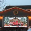 1pc Holiday Polyester Christmas Garage Door Cover Banner - Red Truck and Cabin Design  Multi-purpose Outdoor Flag
