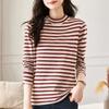 New Half-high Neck Long-sleeved T-shirt Thermal Inner Wear Develvet Striped Base Shirt for Women In Autumn and Winter
