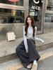 High-Waisted Petite Wool Blend Polka Dot Wide-Leg Pants - Dark Gray, Slimming, Versatile, Relaxed Feel.