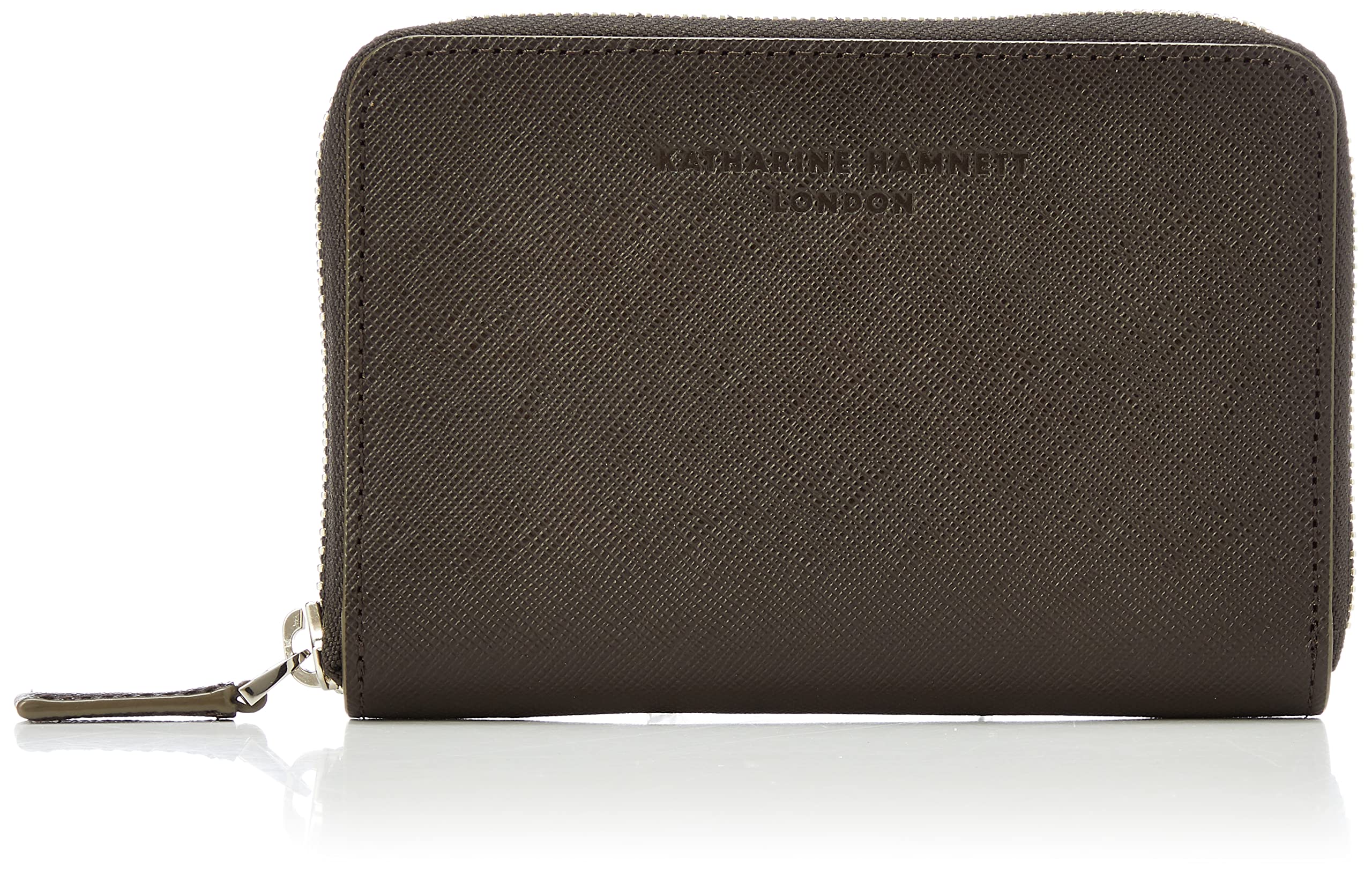 

Hamnett Bifold Wallet PRISM Japanese cow leather Prism embossed Bill compartment Medium size Round zipper Dark brown [Catherine London] High-quality темно-коричневого кольору