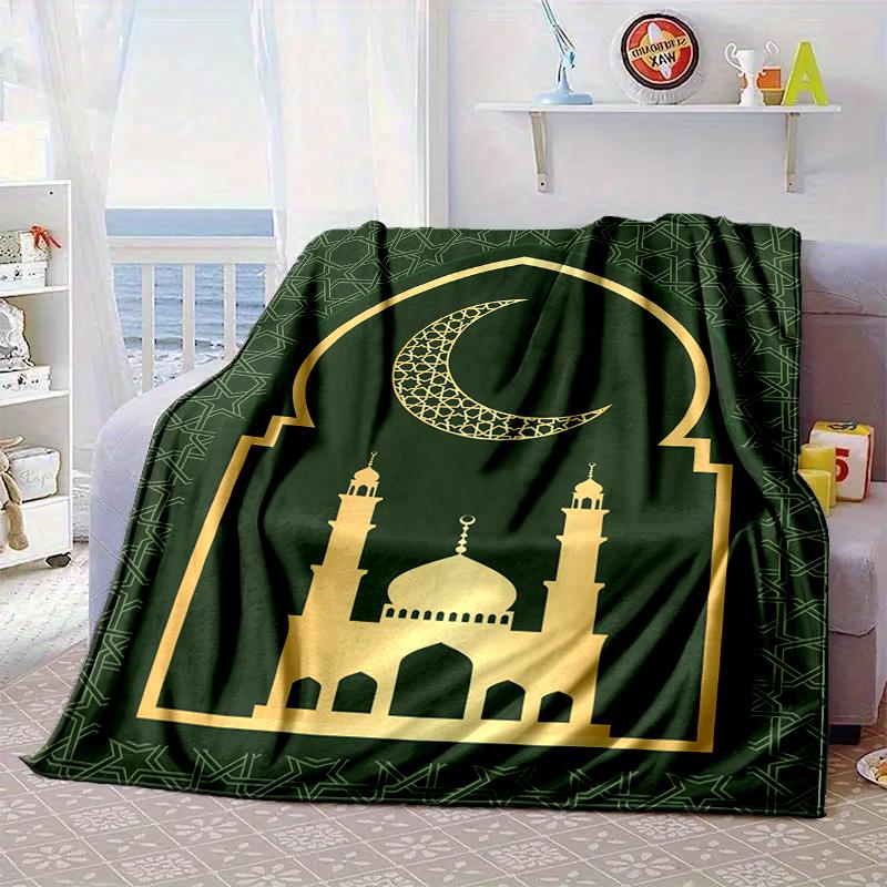 Golden Mosque Silhouette Blanket Flannel Blanket for bed, sofa, Camping, Hiking, Picnic Essentials, gift for family Fan gifts