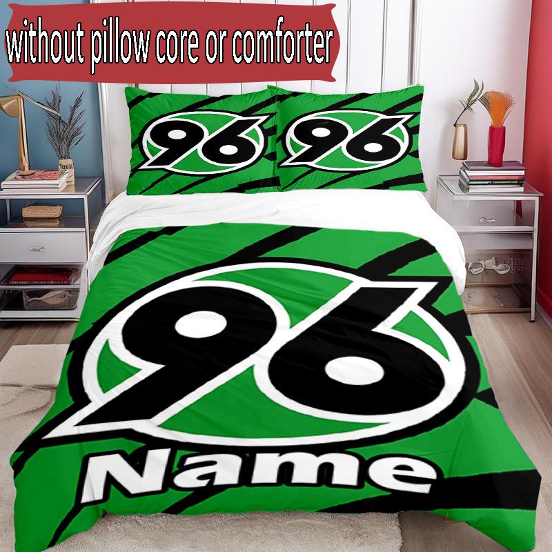 3-teiliges Bettbezug-Set (1 * Bettbezug + 2 * Kissenbezug, ohne Kern), Individuelles Namens-Hannover 96 Fußballmuster Bettwäsche-Set, Heim Schlafzimmer Dekor Geschenk