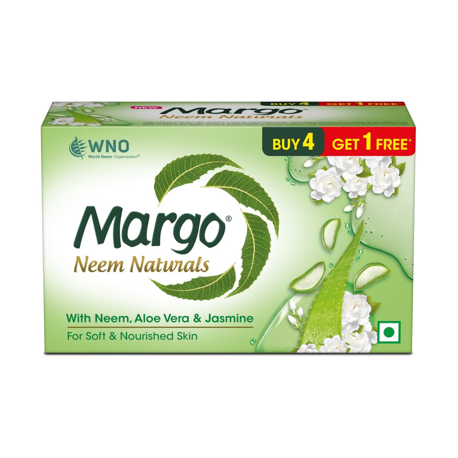 

Margo Neem Naturals Soap With Aloe Vera & Jasmine For Soft Nourished Skin Pack Of 1 (100gm X 5) | Deep Cleansing & Hydrating Bath Bar