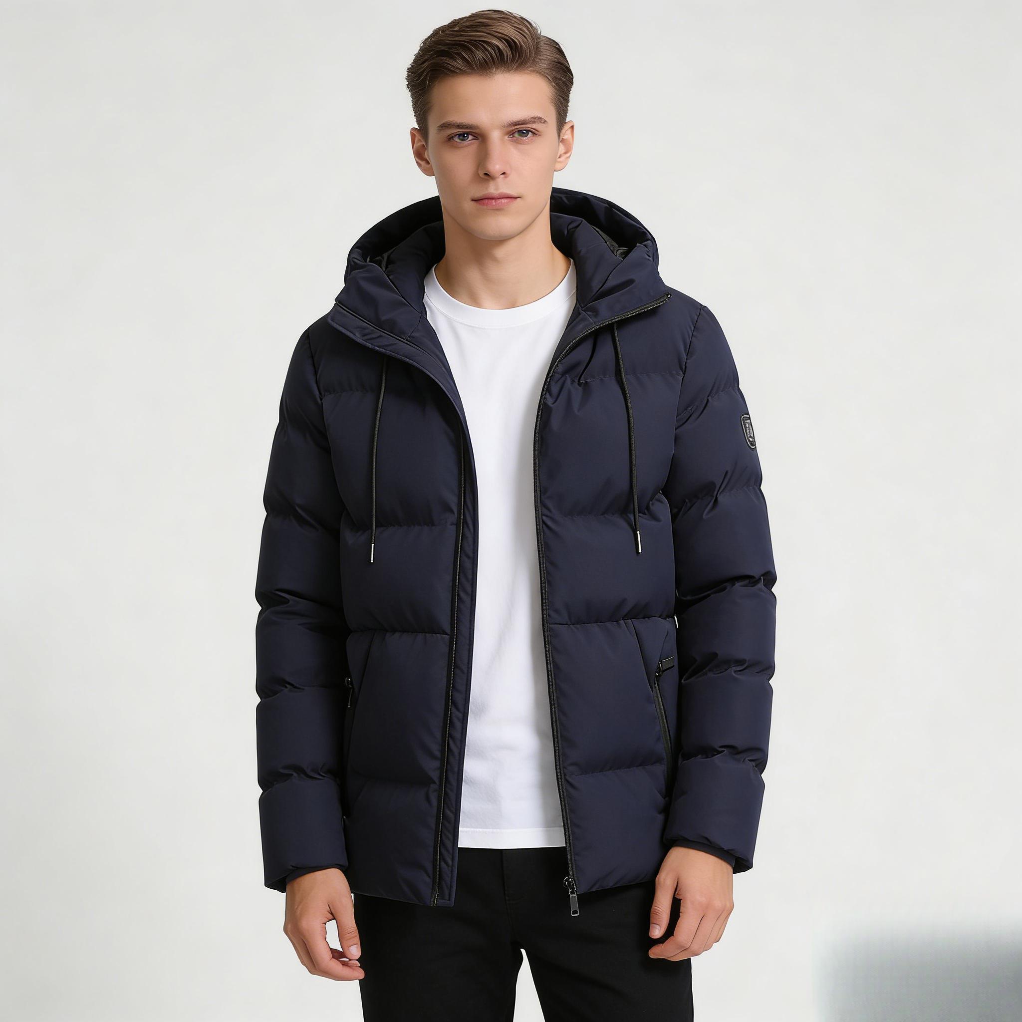 

Men s Winter New Foreign Trade Cotton Jacket 6XL Loose Short Hooded Cotton Coat Casual Puffer Jacket Trendy Outerwear 6XL синій