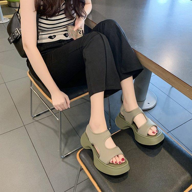 Thick Bottom Sandals Female Summer New Fish Mouth Square Head Set Foot Beach Shoes Open Toe Sports Wind Casual Sandals