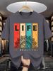 Summer Fashion Mens Life Print Comfortable and Breathable Round Neck Tshirt Soft and Breathable Round Neck Thsirt Outdoor Casu