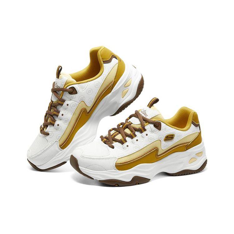 Skechers DLites 4.0 Siateczka Skóra Modne Wygodne Uniwersalne Niskie Buty Taty Kobiety Trampki Białe Brązowe 800004-NAT