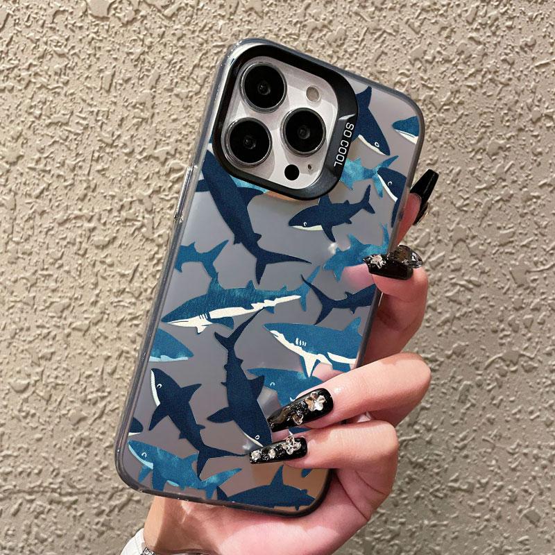 Ocean Shark In Groups Laser Phone Case For IPhone 13 11 12 Pro Max Mini 16 15 14 Pro Max Plus Shockproof Protective Back Covers