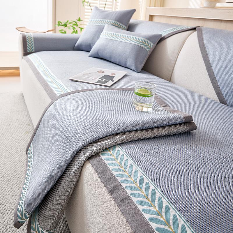 Sofa Cushion, Summer Ice Rattan Mat, Simple Non-Slip Sofa Cover Towel, Summer Ice Silk Straight Row Sofa Seat Cushion