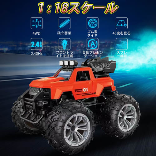 1/18 Scale RC Off-Road Jeep Car for Kids, Includes Two Rechargeable Batteries, 360-Degree Rotation, Four-Wheel Drive, Stunt Car with Headlights and Fo