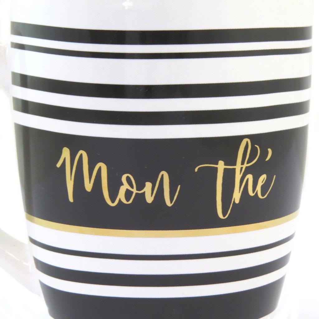 Les Trésors De Lily [P5251] - Keramiktasse 'Messages' elfenbeinfarben schwarz golden ('Mein Tee')