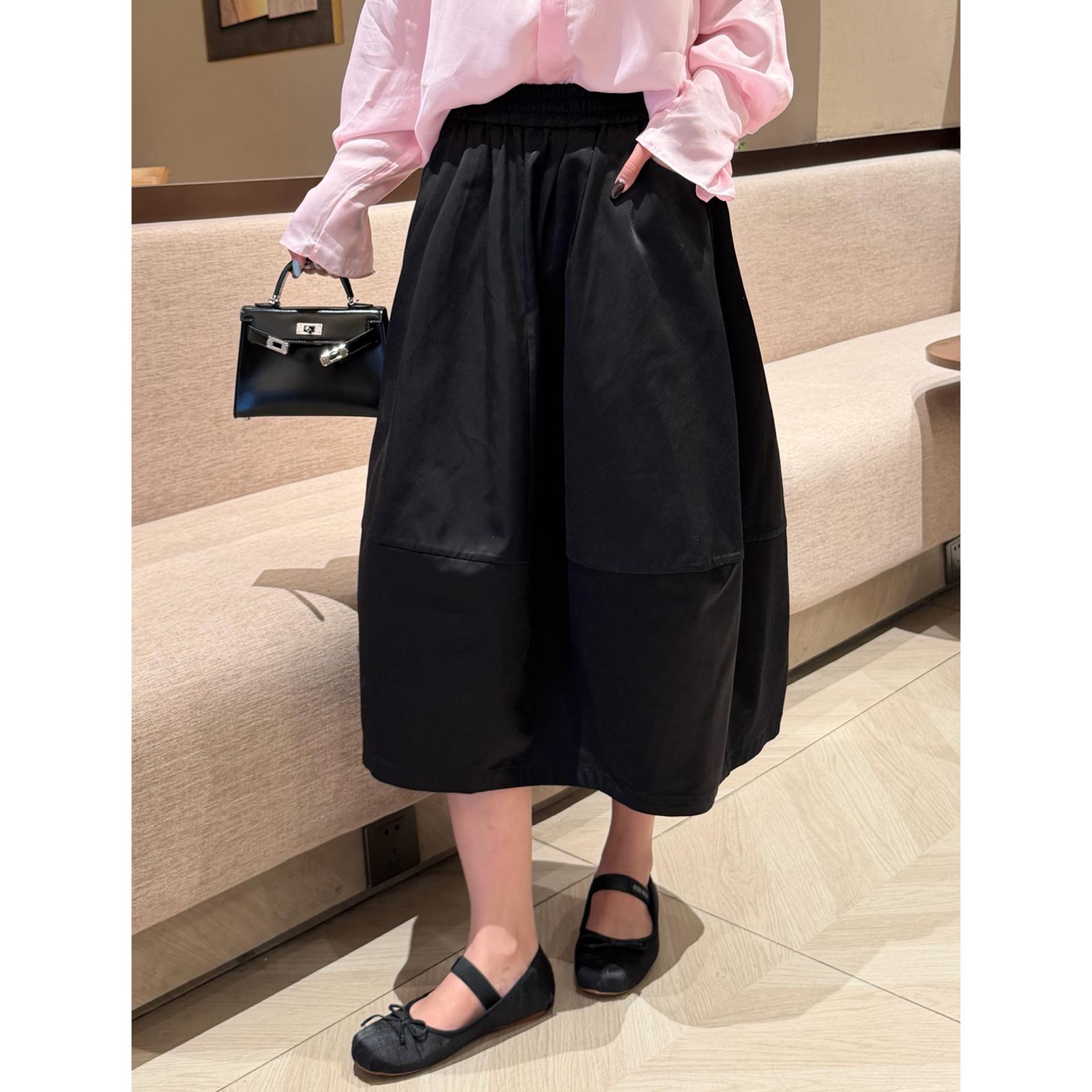 Rongtai Korean High-Waisted A-Line Patchwork Midi Skirt with Slimming Pockets Small чёрный