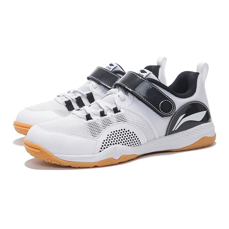 Li Ning You Ren Velcro Table Tennis Competition Training Shoes Kids Shoes Black White APTS006-2