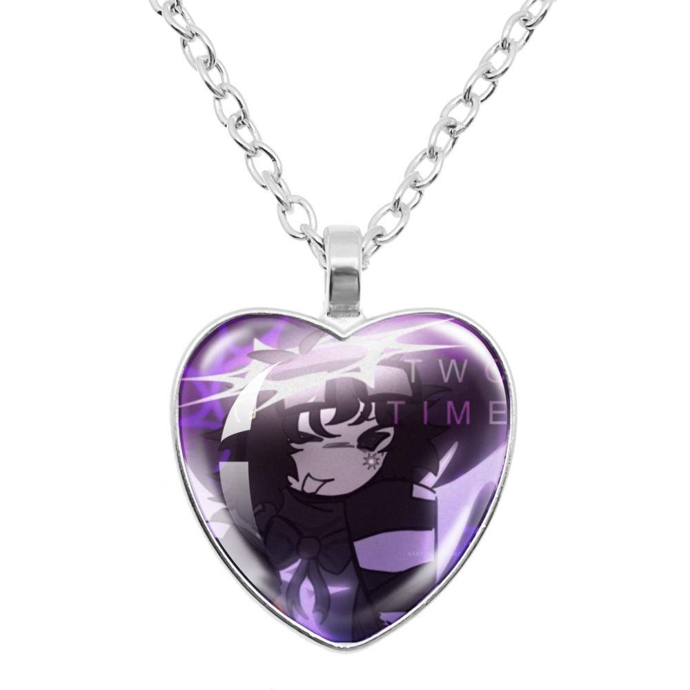 Game Forsaken Azure Anime Azure x Two Time Fanart Funny MeMe Glass Heart Shape Pendant Necklace Jewelry Charm Collect Gift