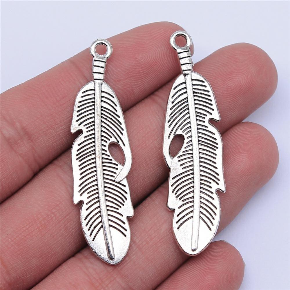 20pcs Feather Charms Feather Pendants Jewelry Making Feather Charms For Bracelet Making Antique Silver Color
