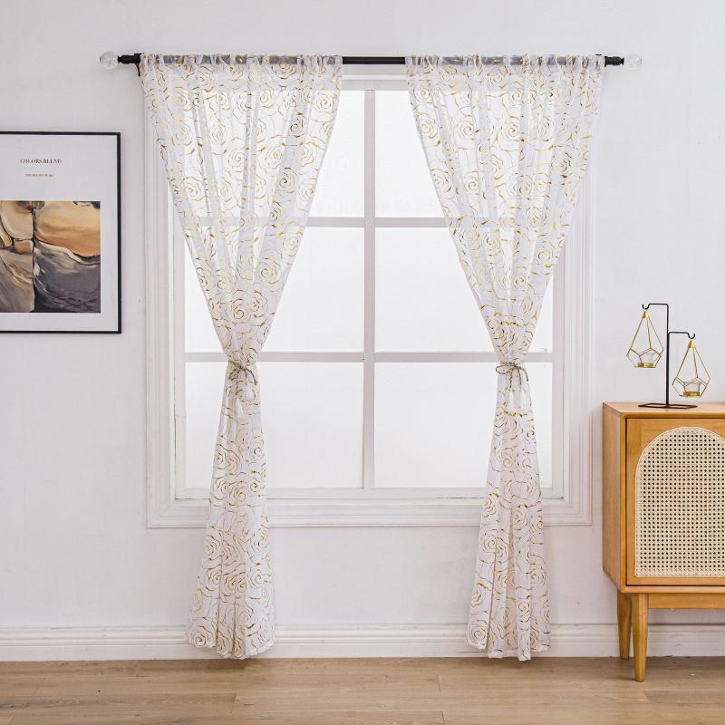 Rose Gold Foil Sheer Curtain – Floral Semi-Blackout Window Curtain, Rod Pocket, 1 Panel, Home Decor