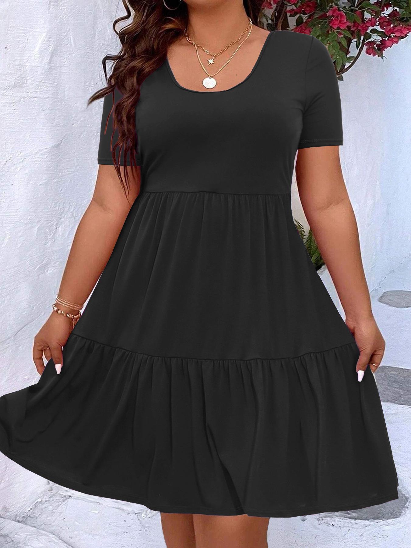 Стильное женское плиссированное повседневное элегантное платье с круглым вырезом разных цветов XL чёрный