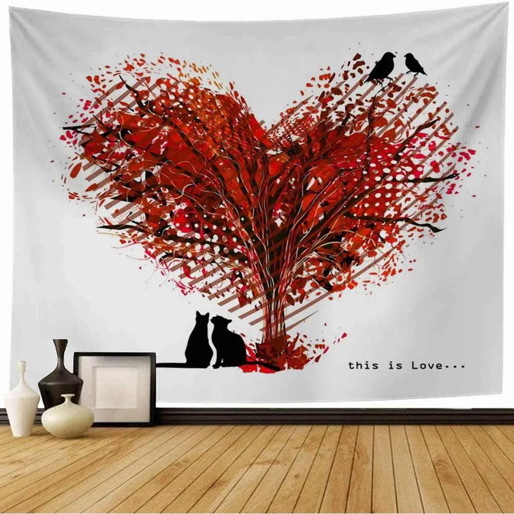 Love Tapestry Floral Love Romantic Shape Heart Tapestry Valentines Day Flowers Wall Hanging Decor for Bedroom Living Room Dorm