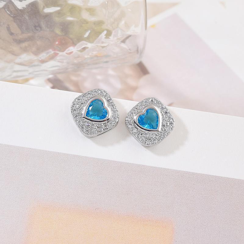Earrings for Women European and American Fashion Simple and Caring Earrings Light Luxury Zircon Heart Shaped Earrings