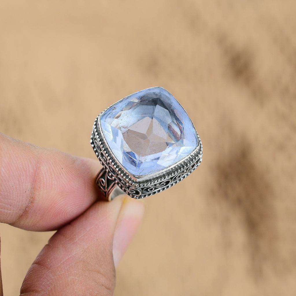 Natural Tanzanite Quartz Wife Multi Stone Vintage Ring Size 8.75 Sterling Silver