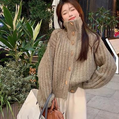 Fashion Elegant Loose Turtleneck Women's Sweater 2025 Korean Style Vintage Cardigan Knitted Jackets Winter Casual Thickened Knitwear Top Clothing