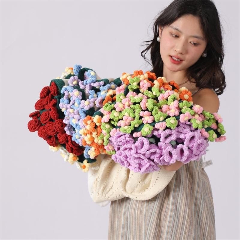 DIY Knitted Rose Flower Blanket Lovely Floral Throw Perfectly for Living Room Bedroom Decoration and Mother's Day Gift