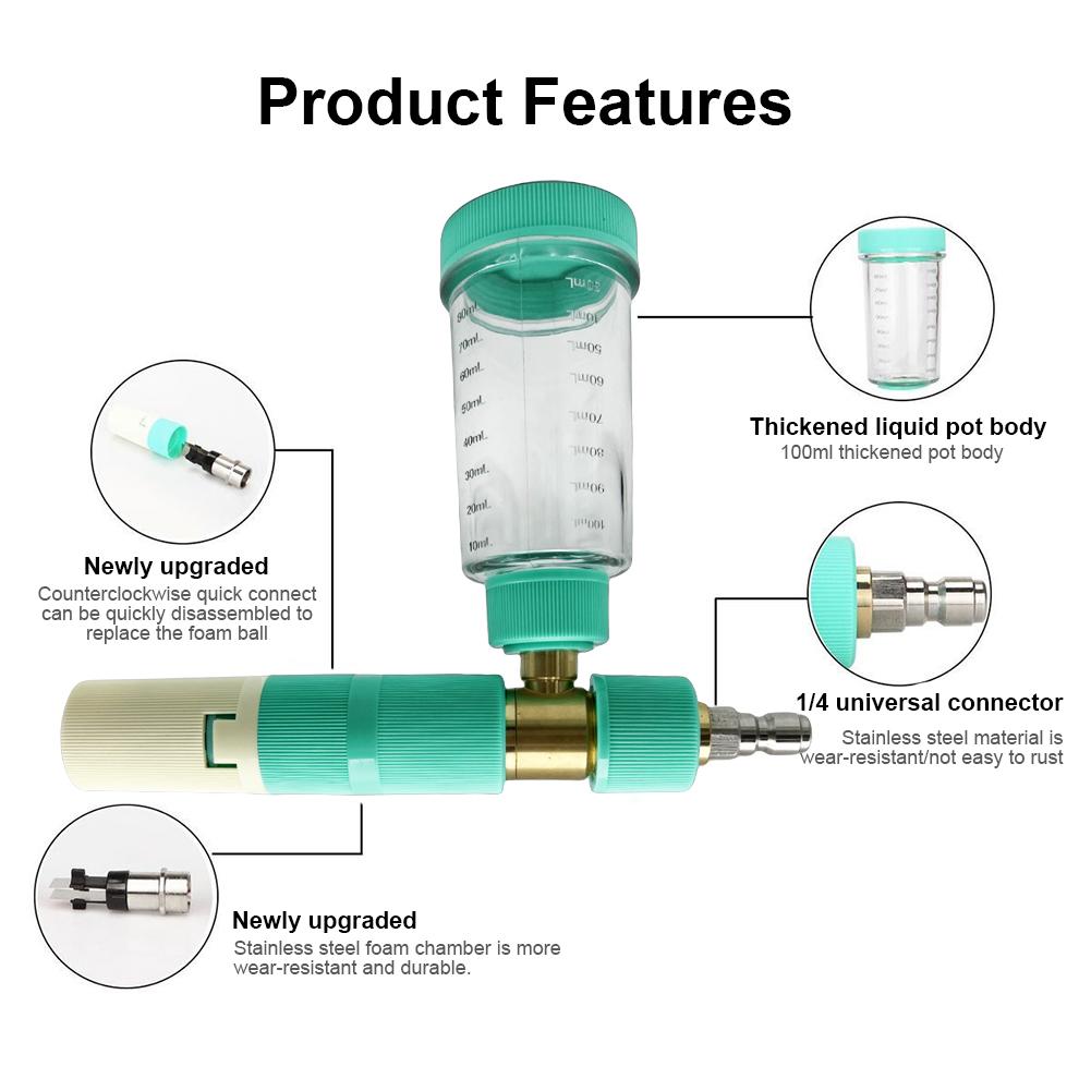 100ml Water Foam Pot with 1/4 Inch Quick Connector Adjustable High Pressure Washer Gun Snow Foam Spray for Cleaning Cars SUVs